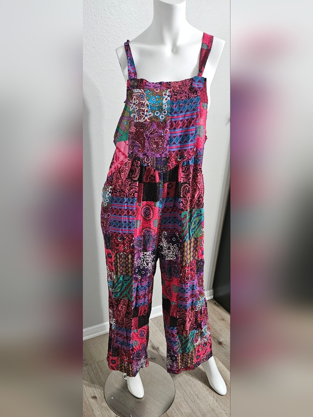 Women Summer Boho Floral Loose Wide Leg Overall Jumpsuits with Pockets Size XL - Picture 5 of 12